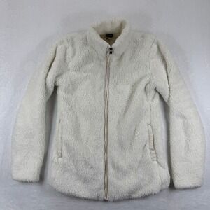 Patagonia Women Size M Cream Fuzzy Fleece Full Zip Jacket Winter Cozy